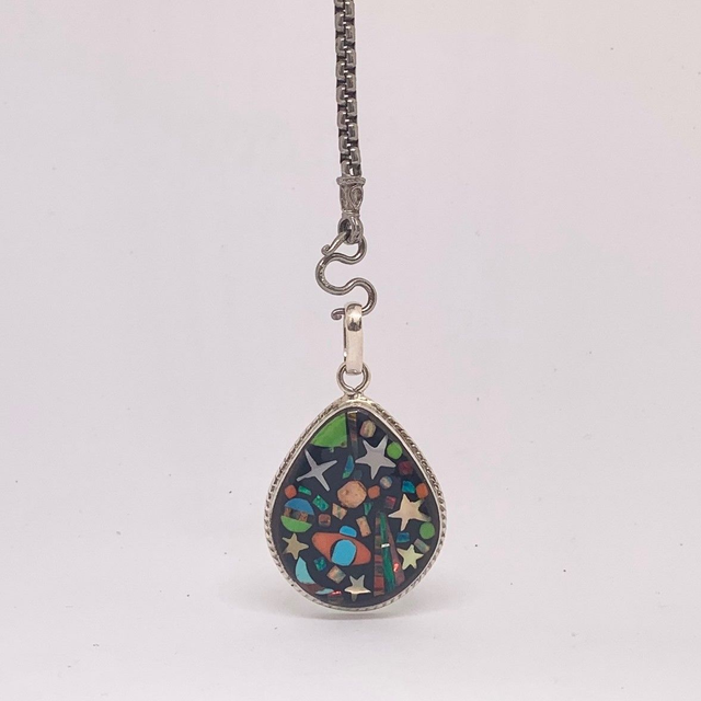 Pendentif Galaxy Goutte VERTIGO argent massif et pierres naturelles 