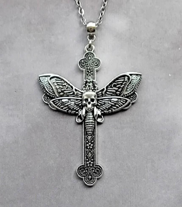 Death's Head Moth Cross Necklace 