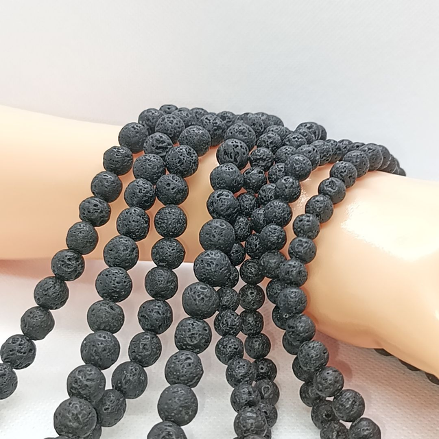 Pierre de Lave Perles Rondes Polies - Fil Complet