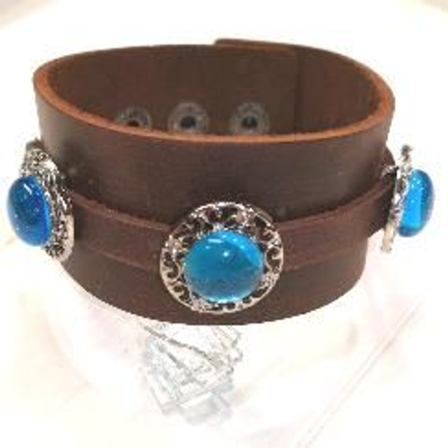 bracelet cuir et verre marron
