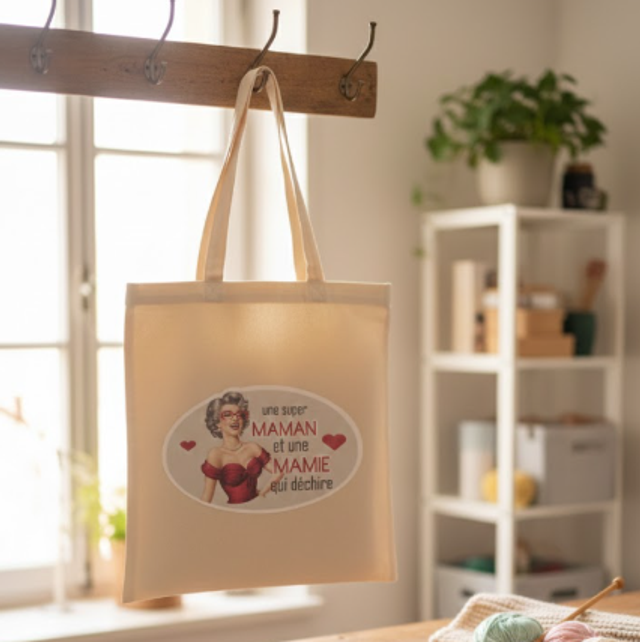 Sac en Coton Super Mamie Pin-Up – Tote Bag Original Cadeau Fête des Grands-Mères