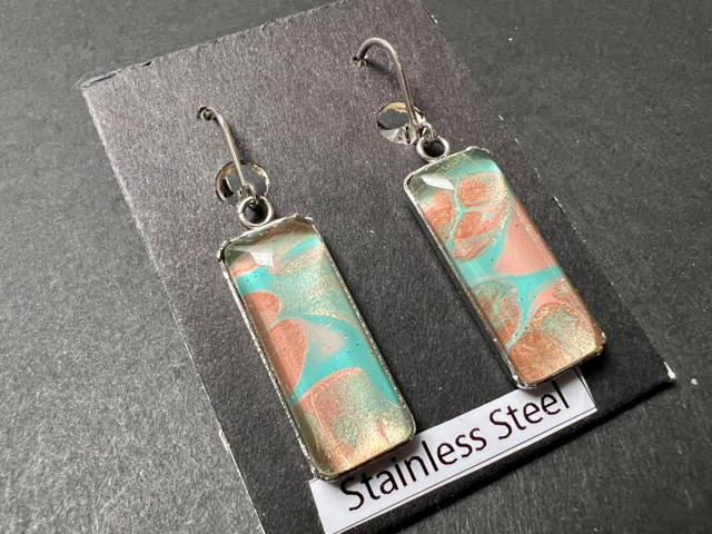 Pink & Turquoise Rectangle Earrings | Stainless Steel