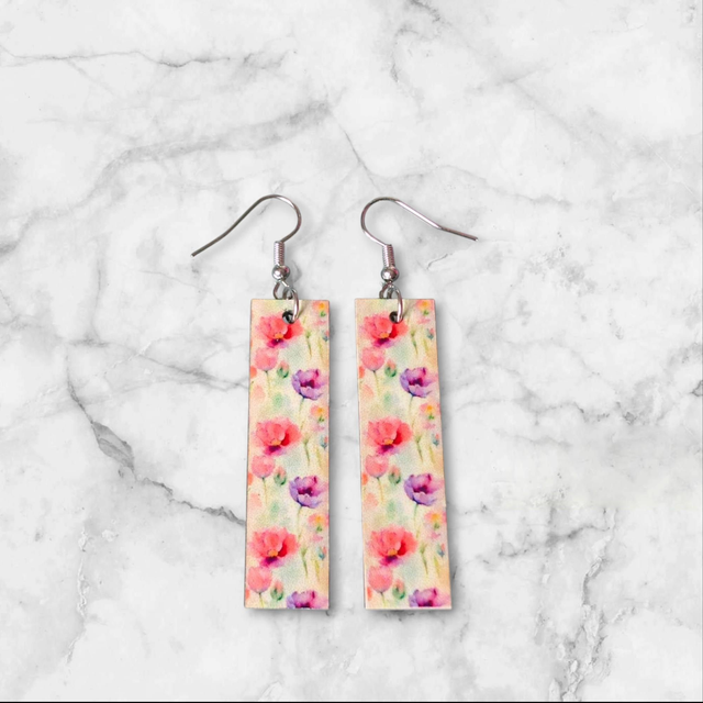 N°9 Boucles d'oreilles rectangulaires fantaisie hypoallergénique 