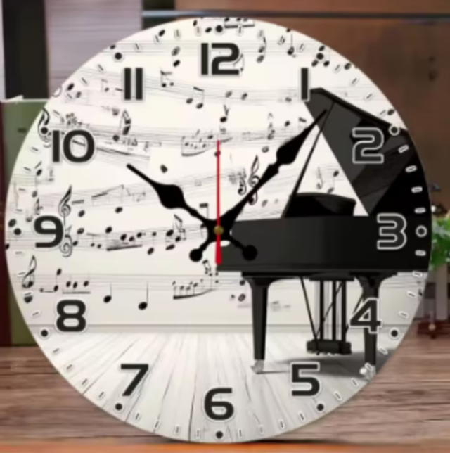 Ronde wandklok van hout analoge Piano (25cm)