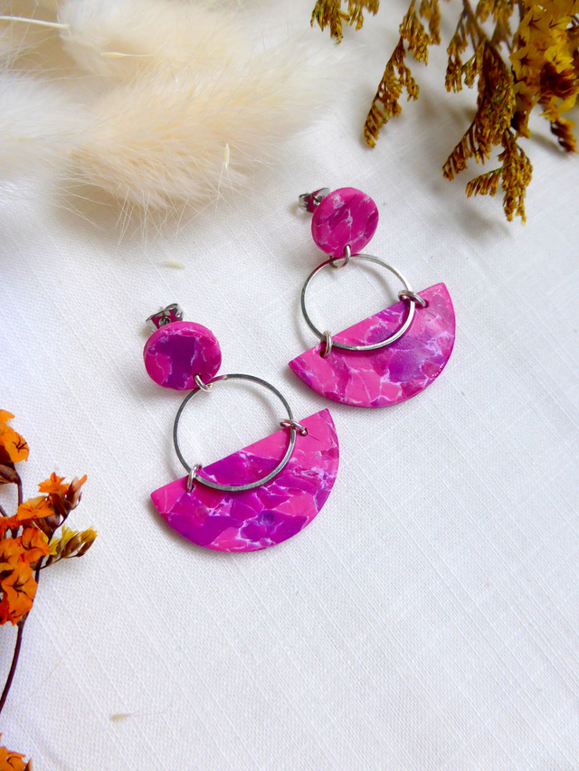 Boucles d'oreilles demi-cercles - Rose d'automne