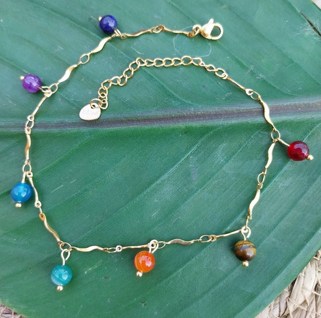 ✨Bracelet de cheville doré perles multicolores chakras✨(9CHE)
