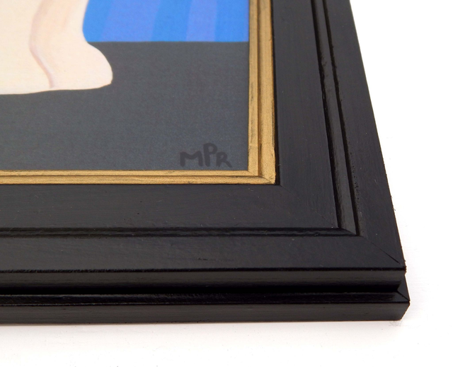 Framed Fine Art Print - Staffordshire Dog - Right Facing - Blue