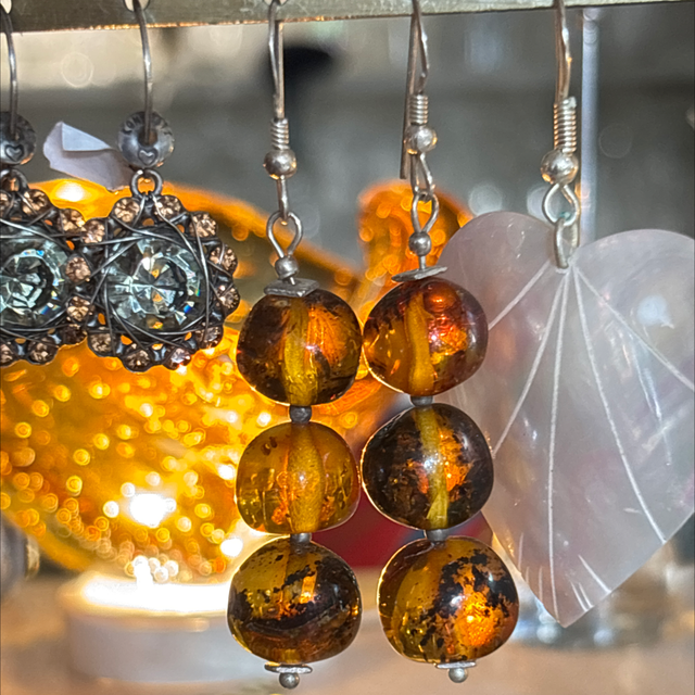 Bernstein Ohrringe  3 Kugeln 