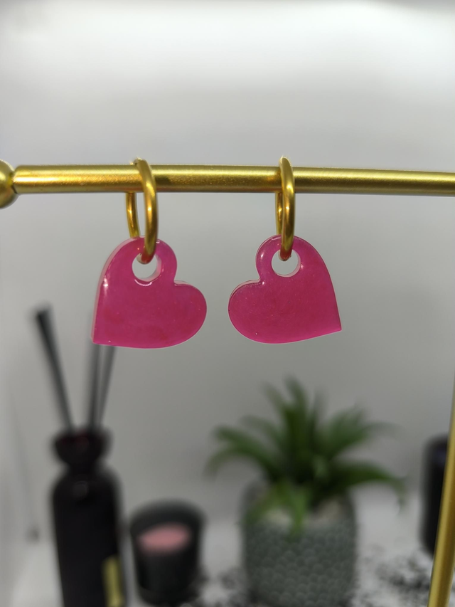 Pampilles interchangeables coeur rose fushia nacré 