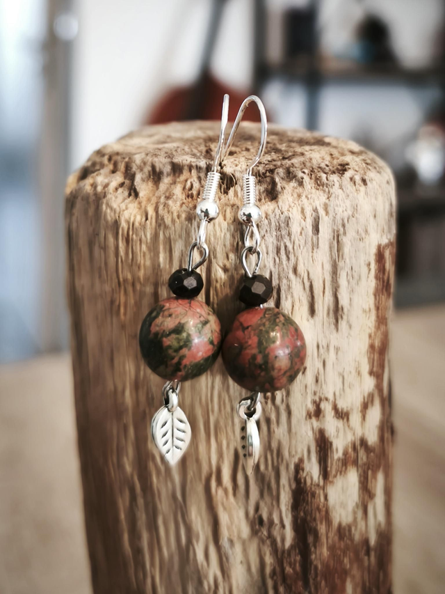 Boucles d'oreilles "Nature" Unakite argent S925 