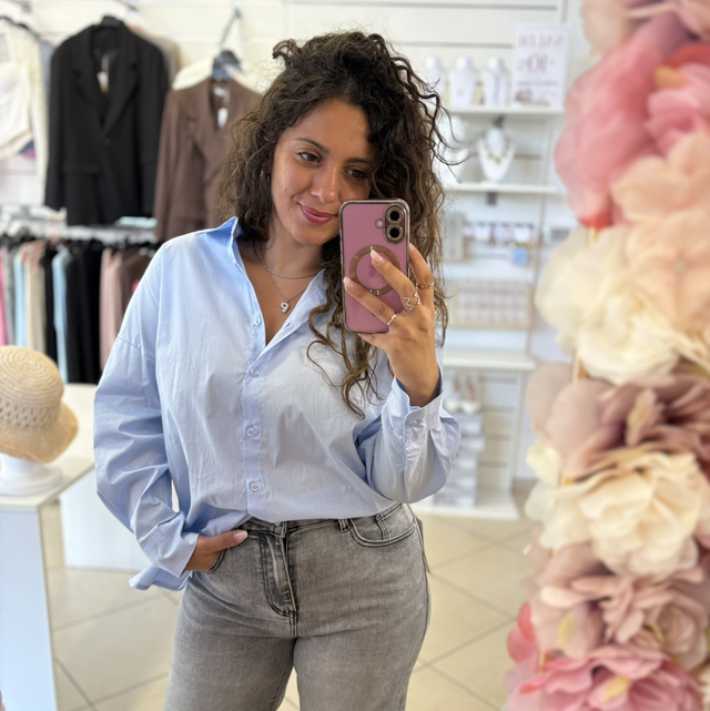 Camicia Oversize in Cotone Celeste