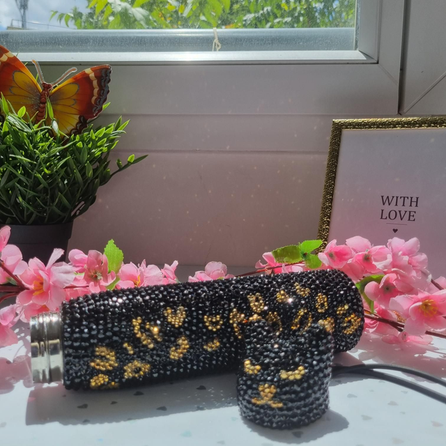 Bouteille Chat strass Noir Et Or