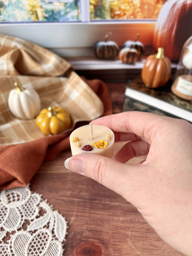 🍁 Mini bougie fleurie - parfum Café - à l'unité