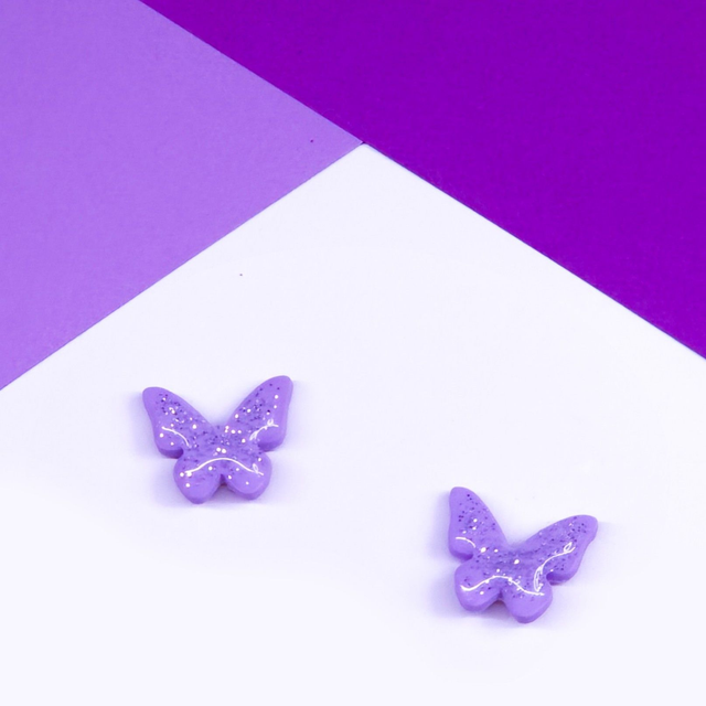 Silver Glitter Lilac Butterfly Studs