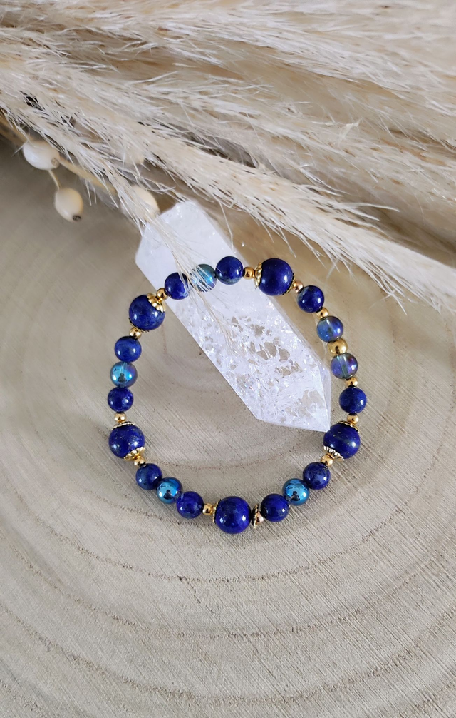 Bracelet "Pierre de Vérité" Lapis lazuli et Aqua aura