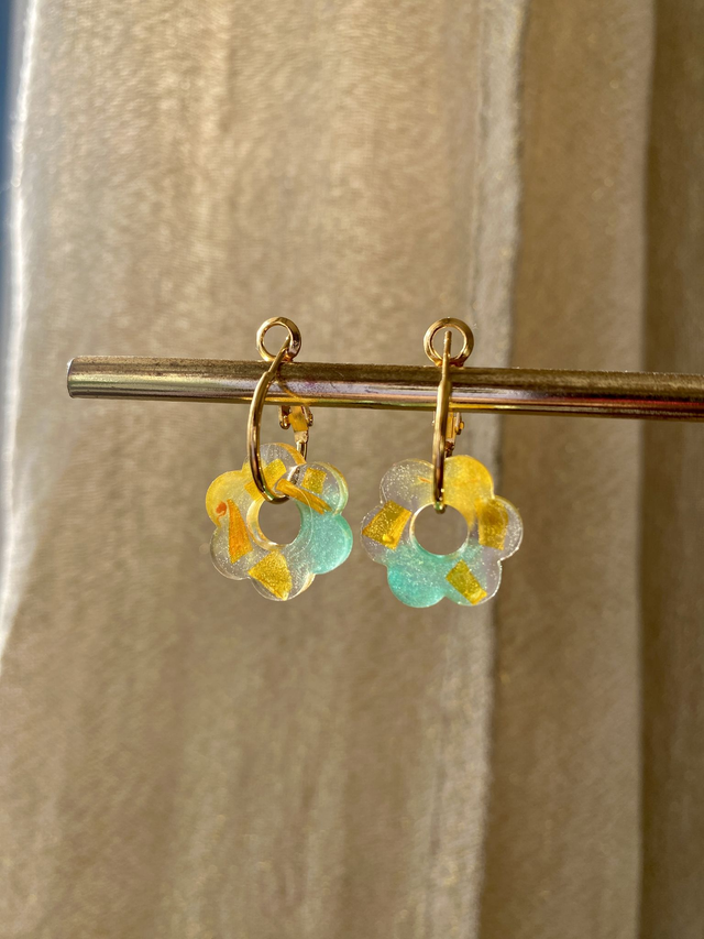 Créoles fleurs - rose d'Inde et pigments