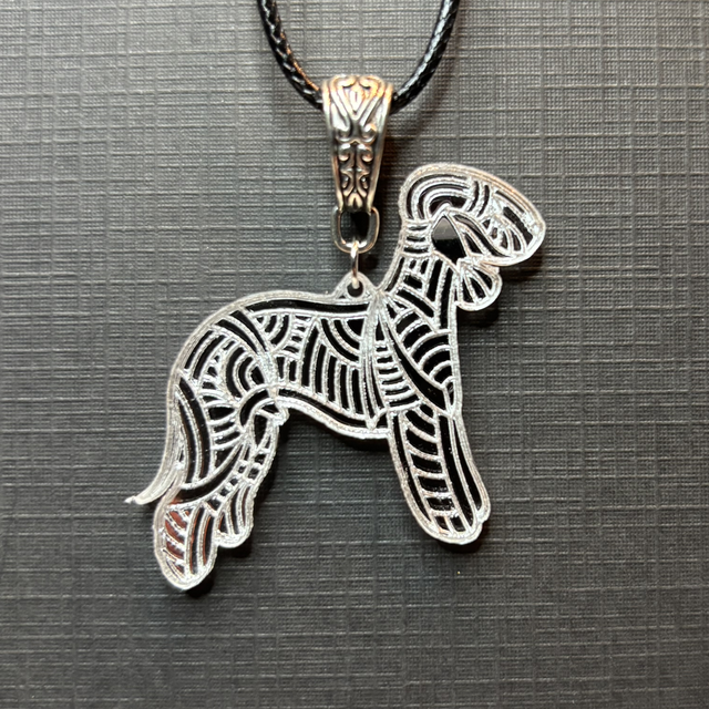 Acryl - Necklace Bedlington Terrier Silver Mirror