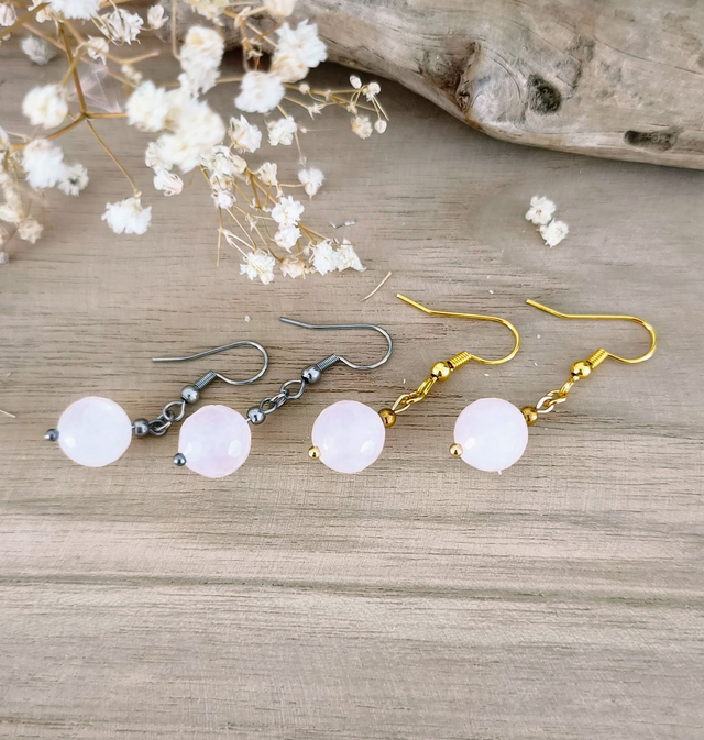 A Boucles d'oreilles "Boules" Quartz rose facettée