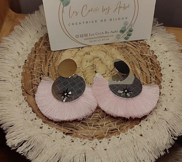 BO MINI BOHEME ACIER INOXYDABLE ARGENTE / POMPONS ROSE PASTEL 0000177