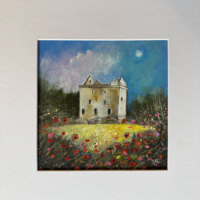 Original Painting- Small Landscape-Selkirk- Newark Tower, Bowhill
