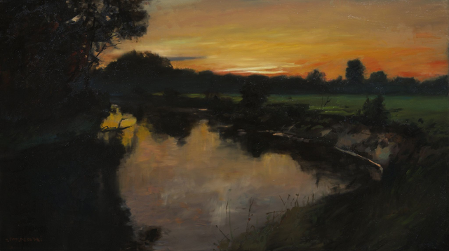 Nokturn znad Wieprza, 50x90 olej płótno 2025 oprawiony