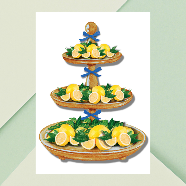 Impression d'Art Citronnier avec Ruban Bleu - Décoration Maison Stylée / Fresh Lemons Tray Art Print with Blue Ribbon - Stylish Home Decor 
