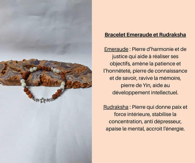 200- Bracelet Emeraude et Rudraksha