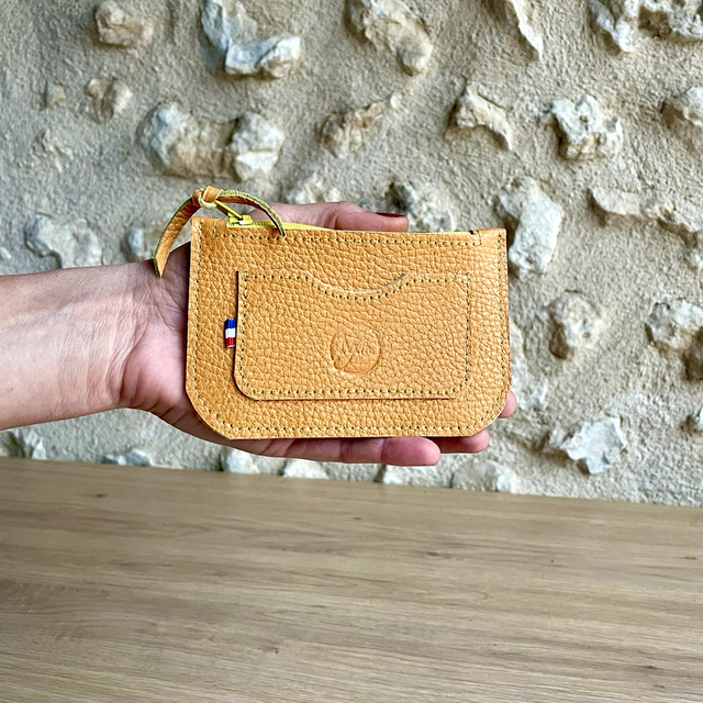 Porte cartes / porte monnaies jaune abricot