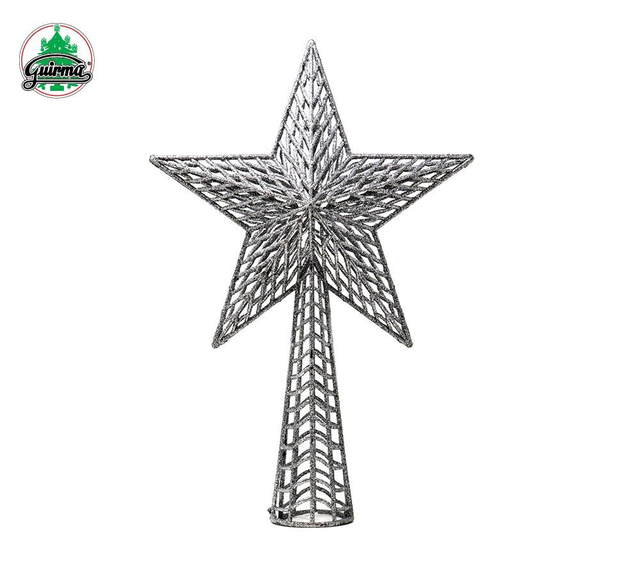 NATALE , PUNTALE ALBERO STELLA ARGENTO GLITTER CM 27