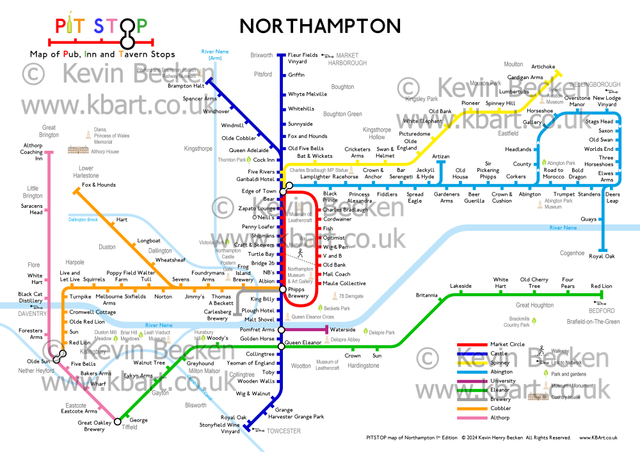 Northampton PITSTOP map of Pubs, Inns and Taverns