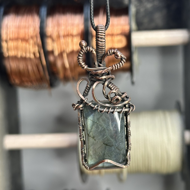 Labradorite pure copper wrapped pendant 