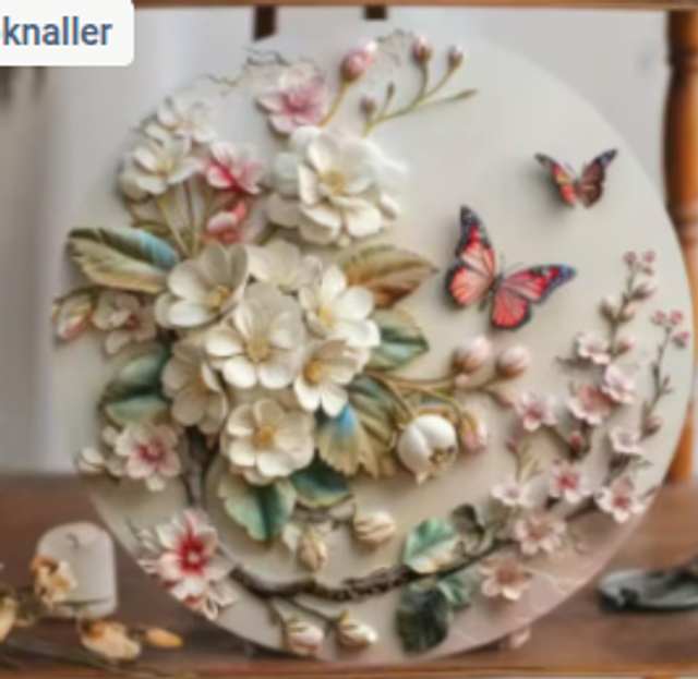 Wanddecoratie metalen bord Vlinders en bloemen 20cm diameter