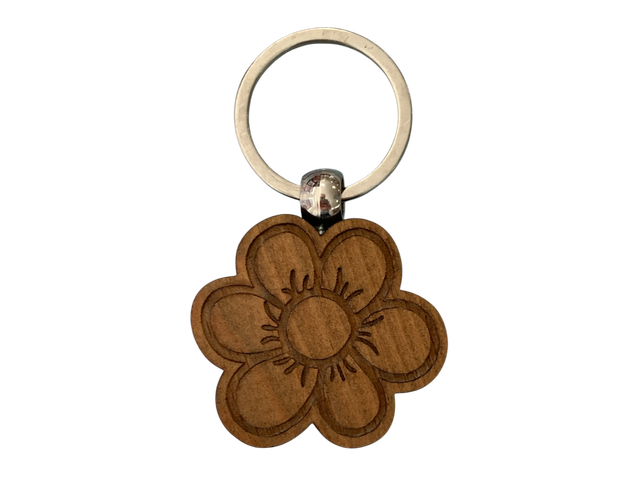 Flower Shape Wooden Keyring 