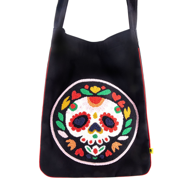 Tote bag original en punch needle SKULL
