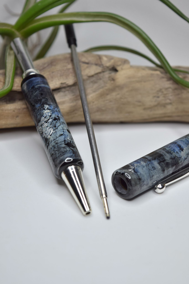 STYLO A BILLE FEUILLE D'ARGENT MONTURE ARGENT