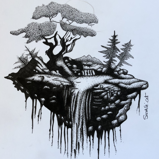 Monde suspendu - 22 x 22 cm - encadrement noir 