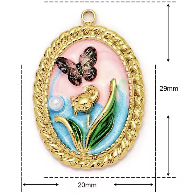 Charm cammeo smaltato fiore e farfalla 