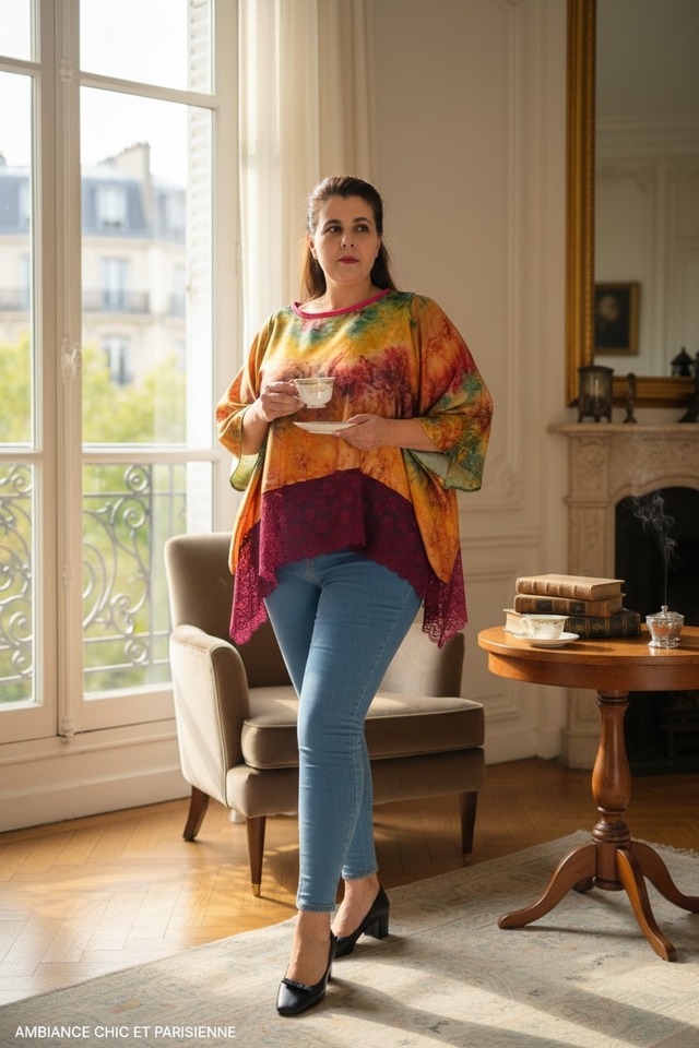 Top Cléo en Soie & Dentelle (Taille Unique 42–50)