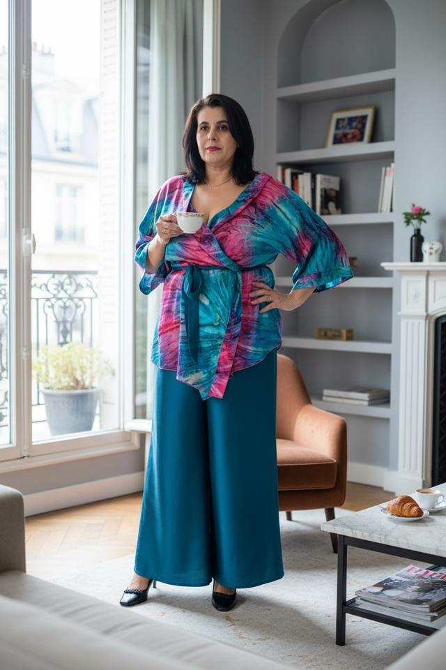 Kimono Cousu Soie en soie multicolore vibrante – Taille unique 44-56