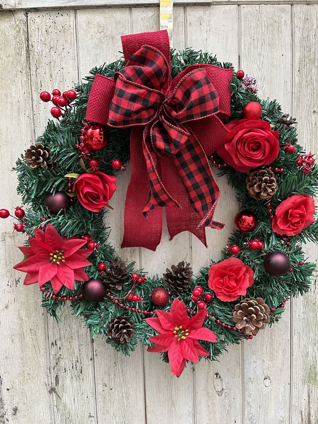 Christmas wreath. Check ribbon