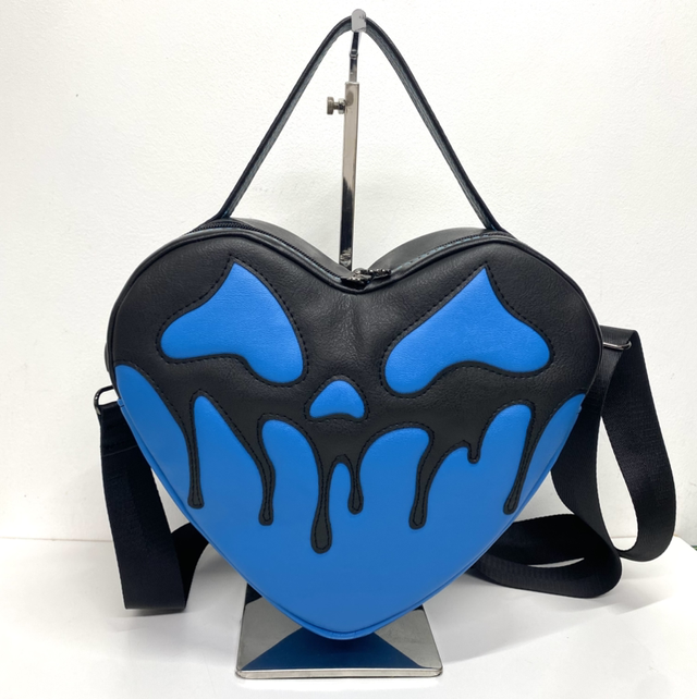 Bright Blue Drippy Pumpkin Heart shaped crossbody Bag