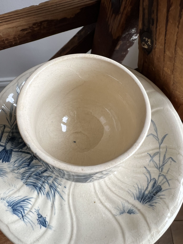 OISEAUX - Moutardier sur dormant Oiseaux par la manufacture française de Gien - Terre de Fer