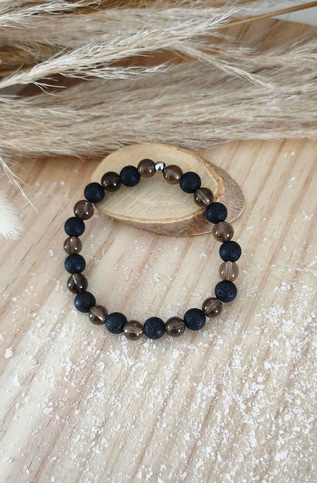 Bracelet "Renouveau" Quartz fumé et Pierre de lave