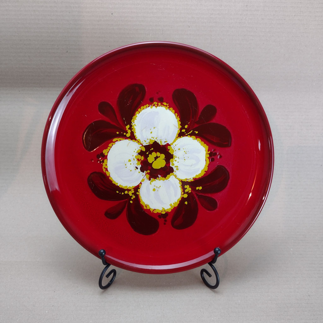 Winterling | Dinerbord  Plat bord  (afmetingen 26 x 2 cm) Ronde vorm &#039;Feinkeramik&#039; Grote Witte bloem op rode kleur | Vintage