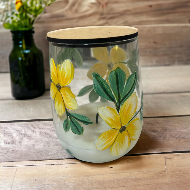 Vaso Cristal Flor Amarilla Con Vela de Soja Distintos Aromas  