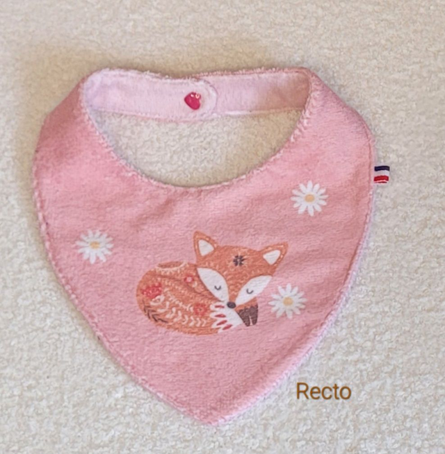 Bavoir bandana double face renard rose