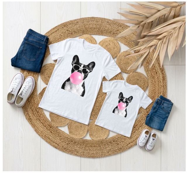T-shirt Tendance "Chien Cool" – Adulte, Enfant ou Duo Matching Maman/Enfant 