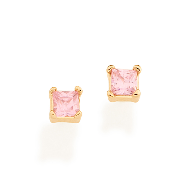 Brinco solitário folheado a ouro 18k com zircônia quadrada Rosa claro