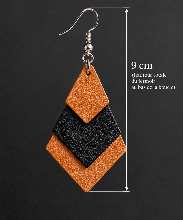 Boucles d’oreilles cuir véritable, élégantes et Intemporelles.