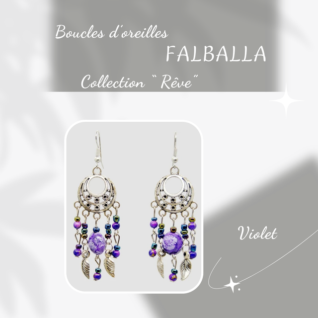 Boucles d&#039;oreilles FALBALLA - Collection Rêve - Violet